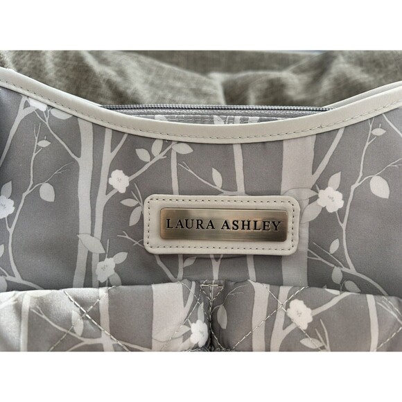 Laura Ashley Baby Gray Floral Diaper Bag Tote Changing Pad Pockets - Picture 3 of 15